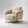 Poltrona relax avvolgente in tessuto bouclé avorio con struttura in acciaio color ottone, 88 × 86 × 82 cm
