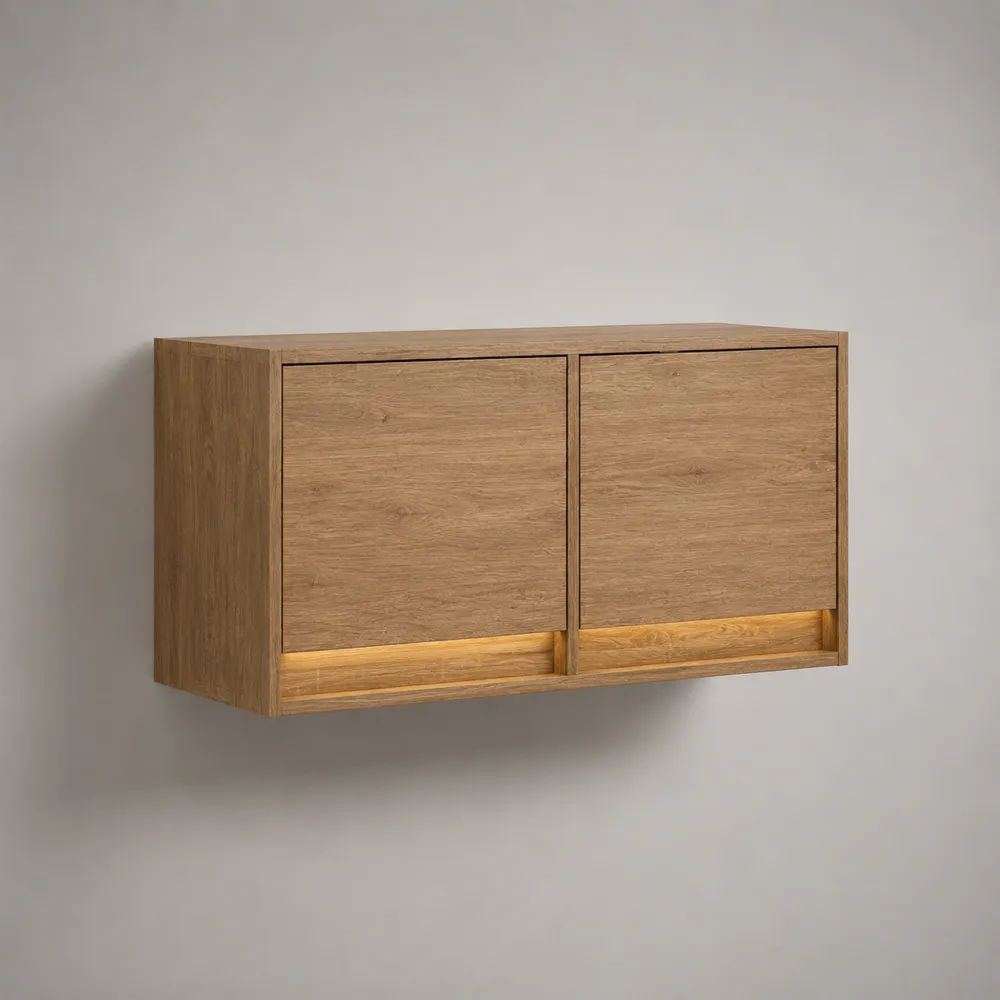 Mobile TV sospeso in legno con 2 ante, rovere naturale, 100 × 35 × 60 cm