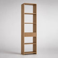 Libreria a colonna rettangolare in MDF impiallacciato, 5 vani e cassetto, rovere naturale, 45 × 30 × 180 cm