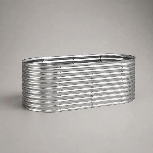 Aiuola rialzata ovale da esterno senza fondo in acciaio zincato, argento, 160 x 80 x 45 cm