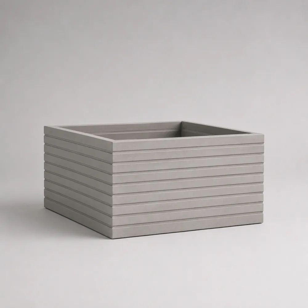 Fioriera rettangolare grigia in cemento rinforzato con fibra di vetro, 60 × 30 × 30 cm