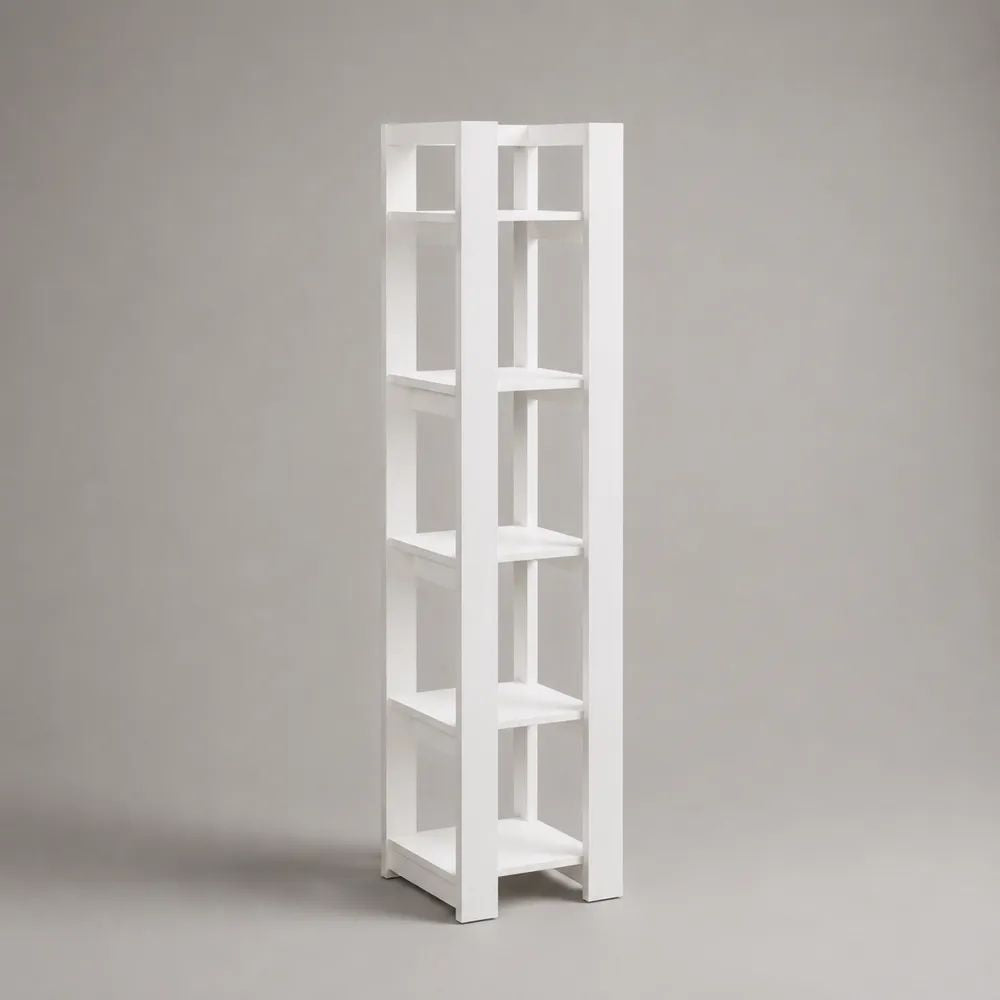 Libreria a colonna stretta bianca in legno con 4 ripiani, 30 × 30 × 120 cm