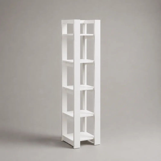 Libreria a colonna stretta bianca in legno con 4 ripiani, 30 × 30 × 120 cm