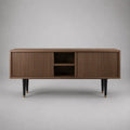 Mobile TV rettangolare in legno e metallo marrone noce 160 × 40 × 70 cm con ante scanalate