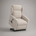 Poltrona relax alzapersona elettrica a 1 posto in tessuto beige con base nera, 75 x 90 x 104 cm