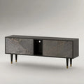 Mobile TV rettangolare in legno con 4 ante e vano aperto, grigio marmorizzato e antracite, 180 x 40 x 70 cm