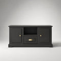 Mobile porta TV rettangolare nero in MDF, 120 x 40 x 65 cm, con 2 ante, cassetto e vano aperto