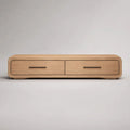 Mobile TV basso rettangolare in MDF impiallacciato rovere naturale e nero con 2 cassetti, 160 x 40 x 45 cm