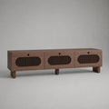 Mobile TV basso rettangolare marrone noce e nero a 3 ante in MDF impiallacciato, 180 × 40 × 55 cm