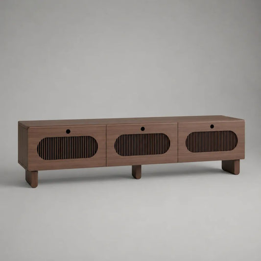 Mobile TV basso rettangolare marrone noce e nero a 3 ante in MDF impiallacciato, 180 × 40 × 55 cm