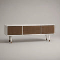 Mobile TV basso rettangolare in MDF bianco e noce con 2 ante e 2 cassetti, 160 × 40 × 65 cm