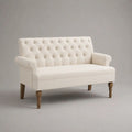 Panca fondoletto rettangolare a 2 posti in tessuto capitonné avorio con gambe in legno marrone, 130 x 68 x 92 cm