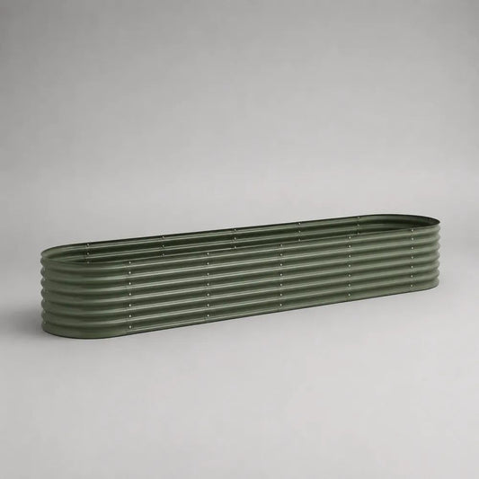 Aiuola rialzata ovale da orto in acciaio zincato verde oliva 240 × 80 × 40 cm