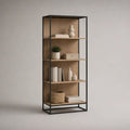 Libreria rettangolare a 5 ripiani in legno e metallo, rovere naturale e nero, 80 x 35 x 180 cm
